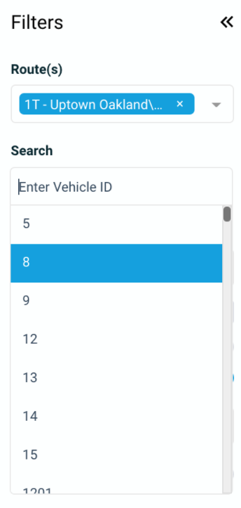 Search for a vehicle in the filters bar